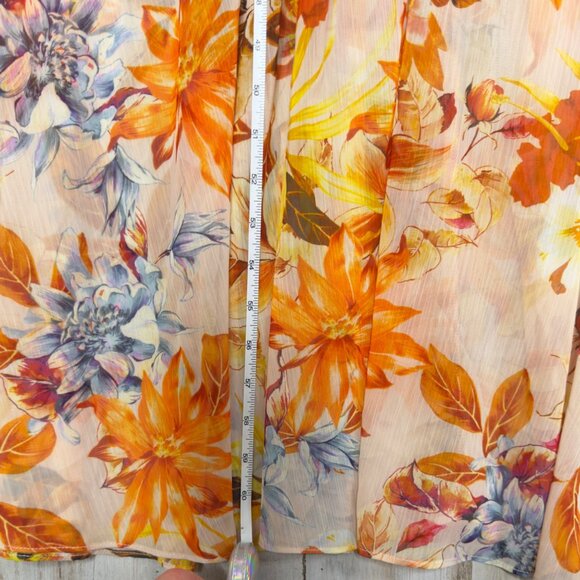 Guess Orange Floral Gilda Pleated V-Neck Cap Sleeve Maxi Dress $158 Size XL NEW! - Picture 8 of 12